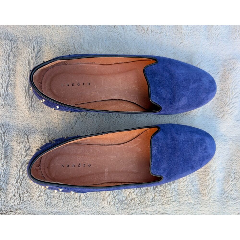 SANDRO Royal Blue Suede Spike Studded Slip On Loafers / Flats, Size 37 (U.S. 7) - Picture 14 of 14